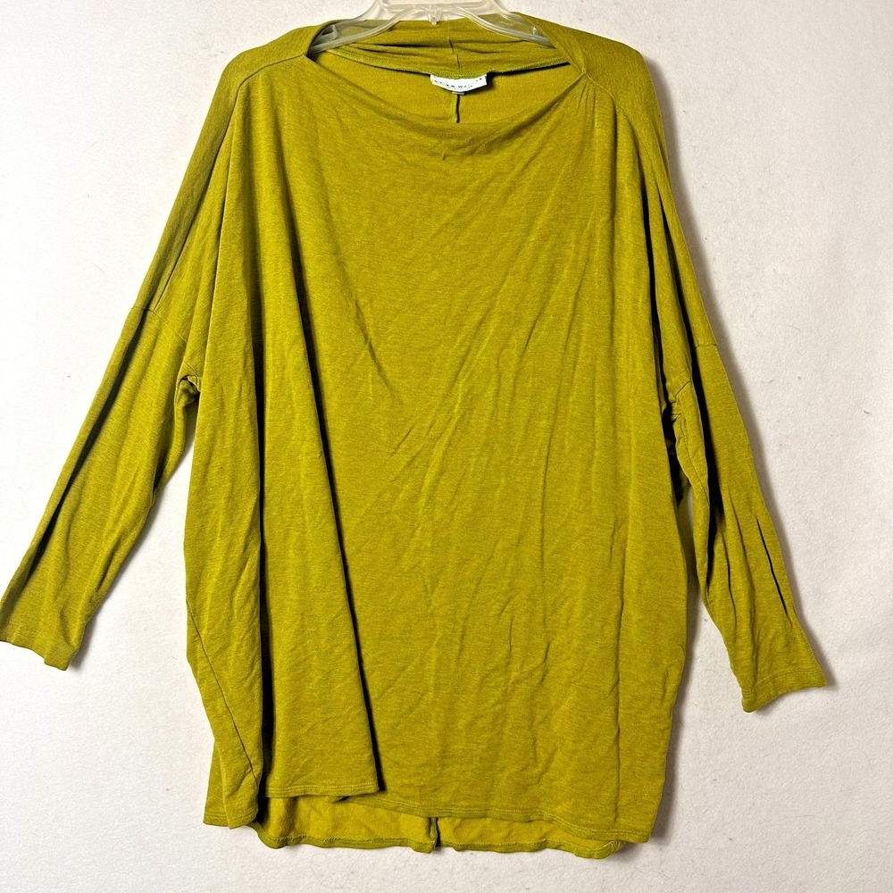BRYN WALKER Tunic Sweater Size L chartreuse green Cowl Neck Oversized siro rayon